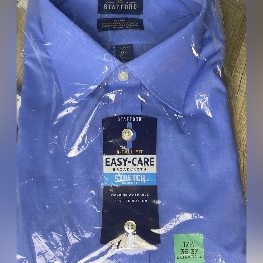 Stafford Travel Easy-Care Stretch ExtraTallWrinkle Free Long Sleeve Dress Shirt - Picture 5 of 6